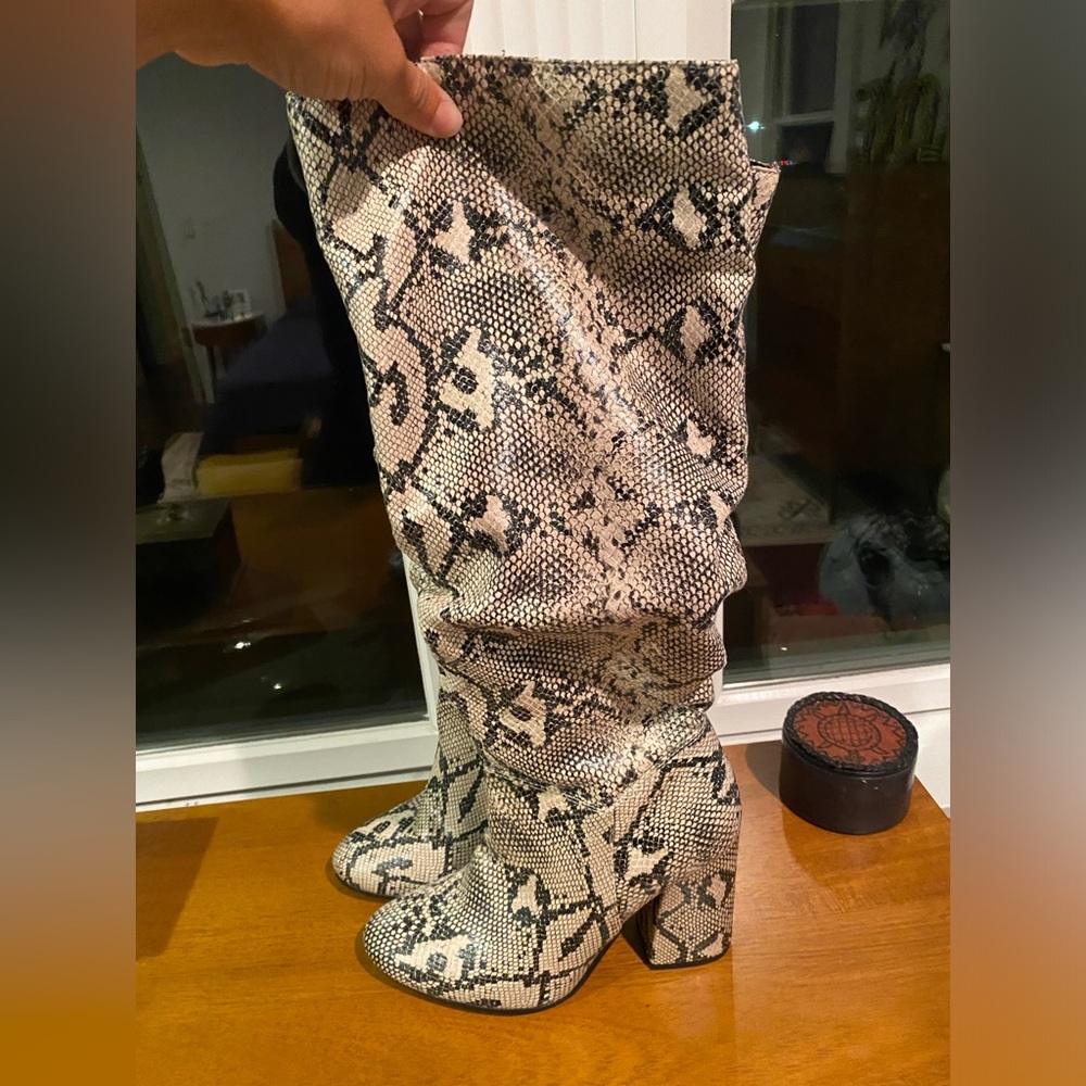 Snakeskin slouch boots